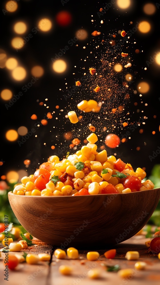 Naklejka premium Colorful and tangy corn chaat with grilled corn kernels tossed with spices and lemon juice