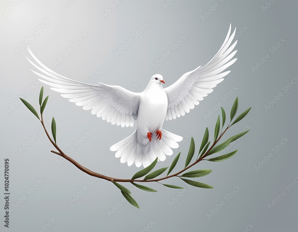 A graceful white dove in flight amid olive branches, biblical story, Christianity, dove of peace A graceful white dove in flight amid olive branches, biblical story, Christianity, dove of peace