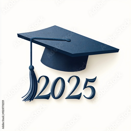 Class of 2025 Vector Text with Shadow Effect and Graduation Cap on White Background