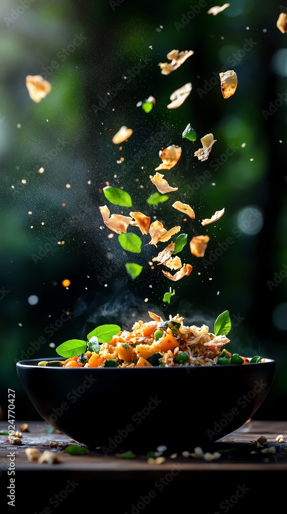 Colorful avial, a mixed vegetable curry in coconut sauce topped with curry leaves Colorful avial, a mixed vegetable curry in coconut sauce topped with curry leaves