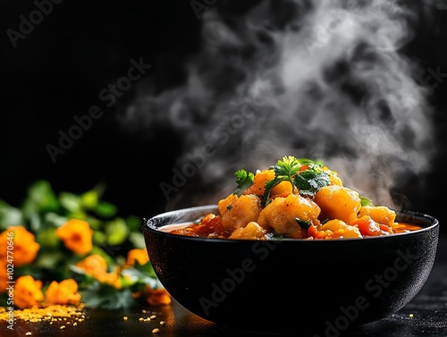 Colorful gujarati dal dhokli with diamondshaped wheat dumplings in a sweet and spicy lentil soup photo