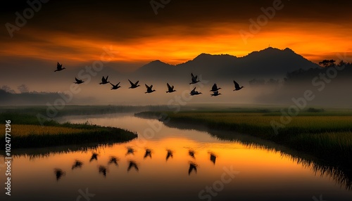 Silhouettes of Birds at Dusk