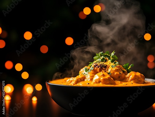 Creamy and rich malai kofta with golden vegetable dumplings in a pale, cashewbased sauce photo