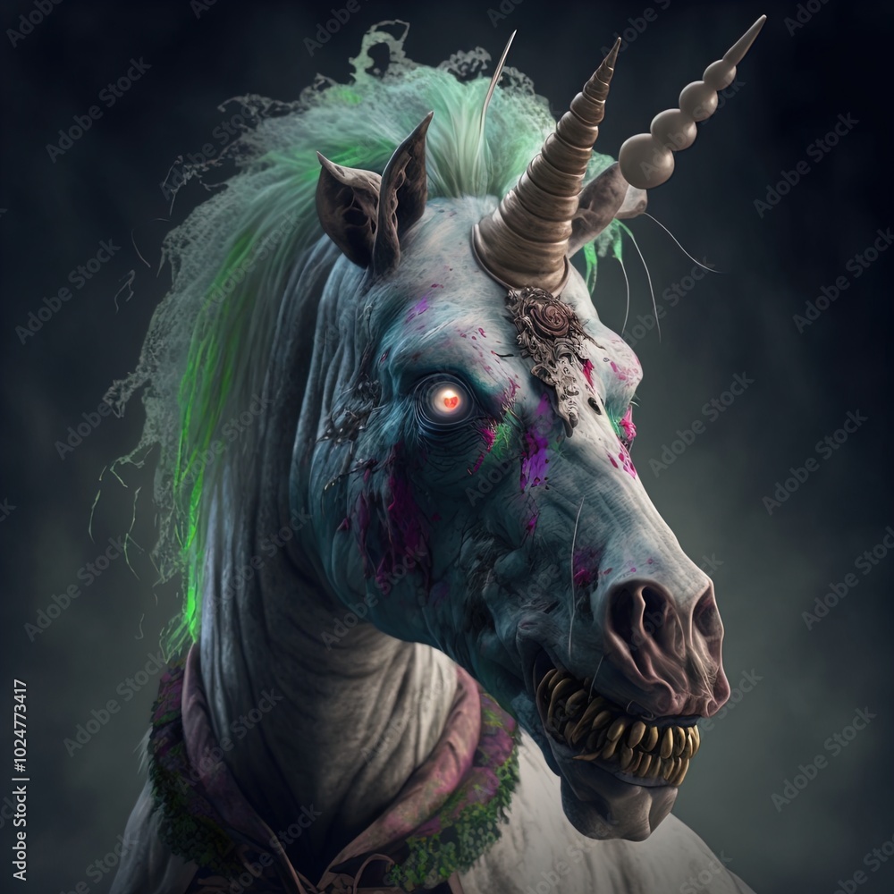 Straszny jednorożec zombie