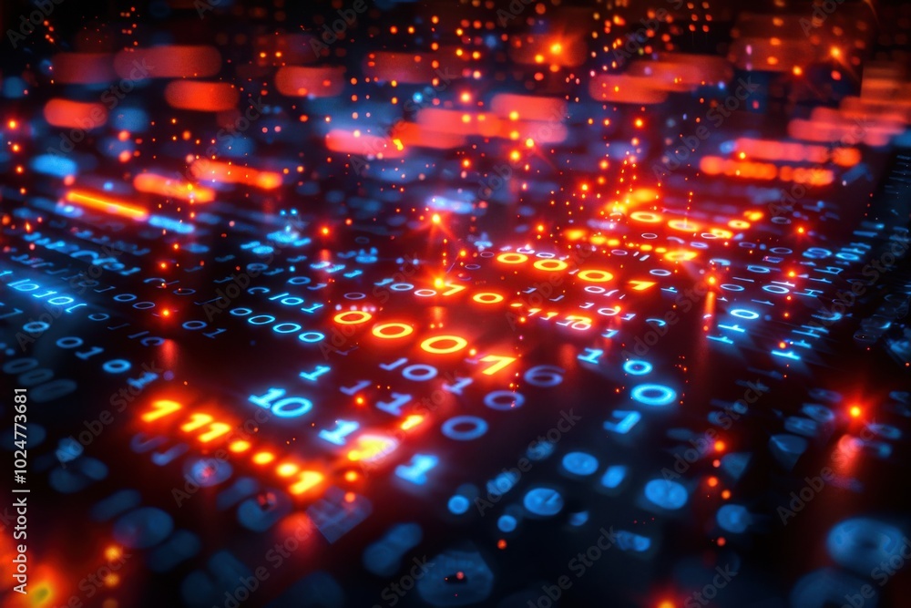 Obraz premium Computer screen with many glowing numbers on it