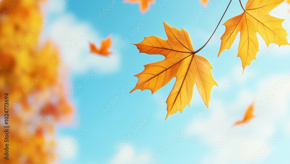 Autumn Leaves Falling Against Blue Sky Autumn Leaves Falling Against Blue Sky
