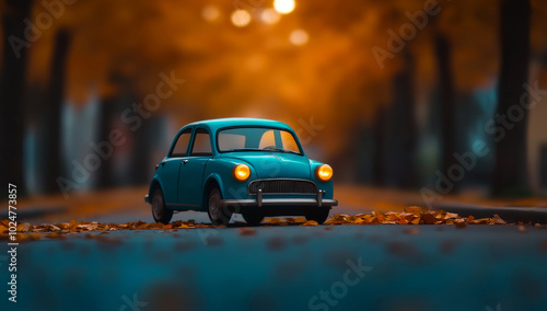 Cinematic A car covered in autumn leaves