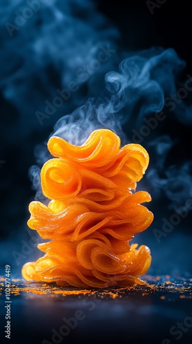 Crispy jalebi spirals glistening with saffroninfused sugar syrup, a popular sweet street food photo