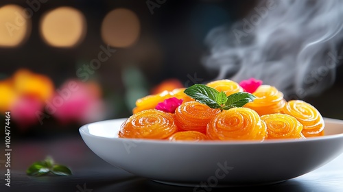 Crispy jalebi swirls glistening with sugar syrup, a popular sweet street food photo