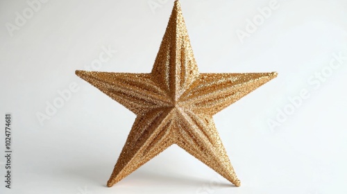 A glittery Christmas star tree topper, isolated on white background. 