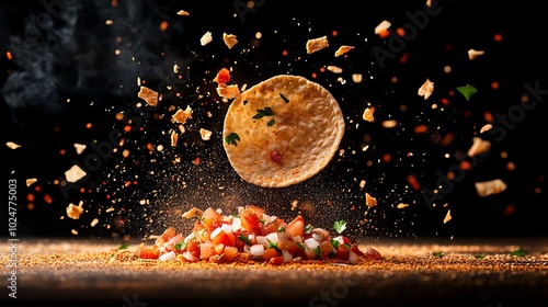 Crispy masala papad topped with a tangy mix of diced onions, tomatoes, and spices
