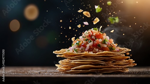 Crispy masala papad topped with a tangy mix of diced onions, tomatoes, and spices