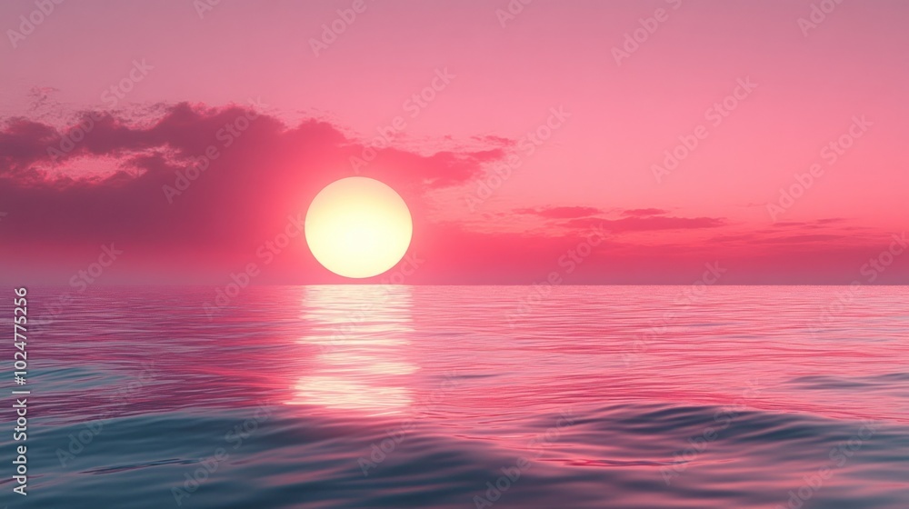 Serene sunset over calm ocean waters with a pink sky. Serene sunset over calm ocean waters with a pink sky.