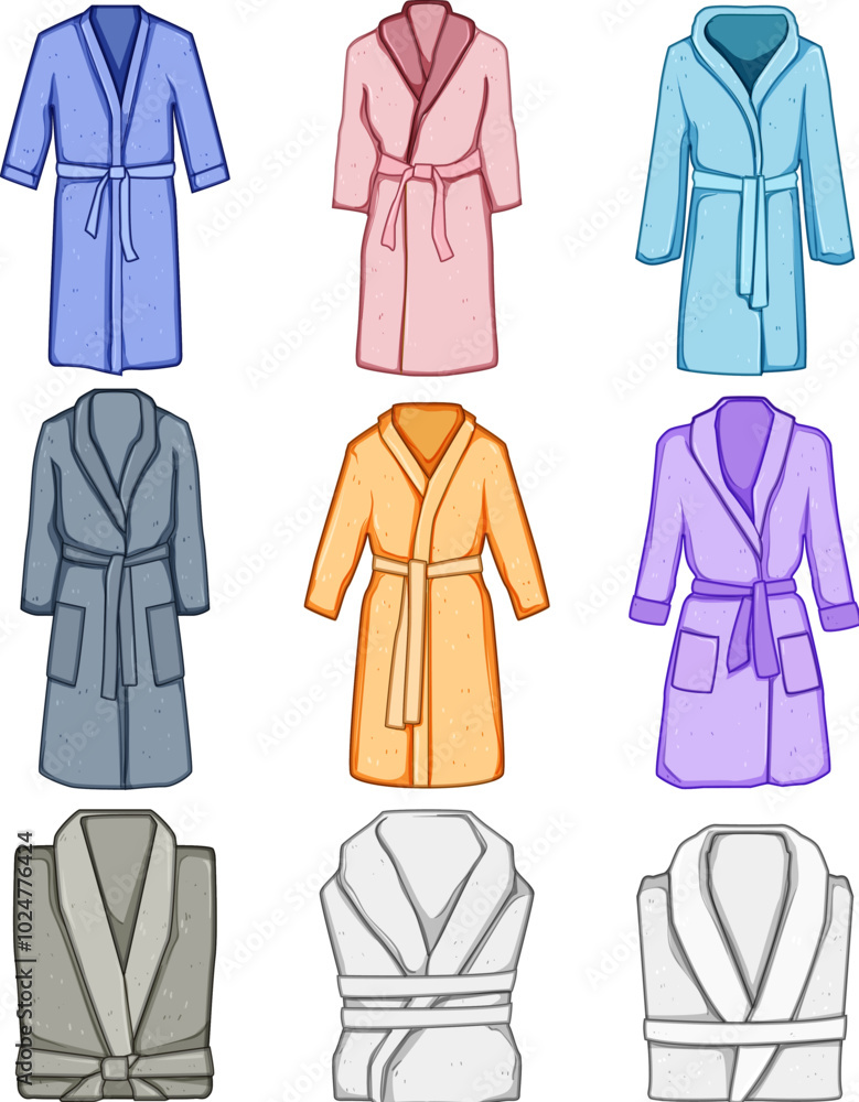 bathrobe set cartoon. plush spa, soft warm, absorbent waffle bathrobe sign. isolated symbol vector illustration bathrobe set cartoon. plush spa, soft warm, absorbent waffle bathrobe sign. isolated symbol vector illustration