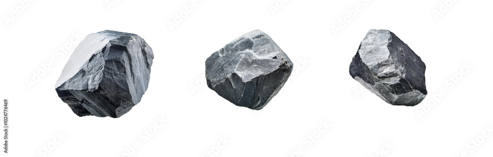Three isolated gray rocks on a white background. Three isolated gray rocks on a white background.