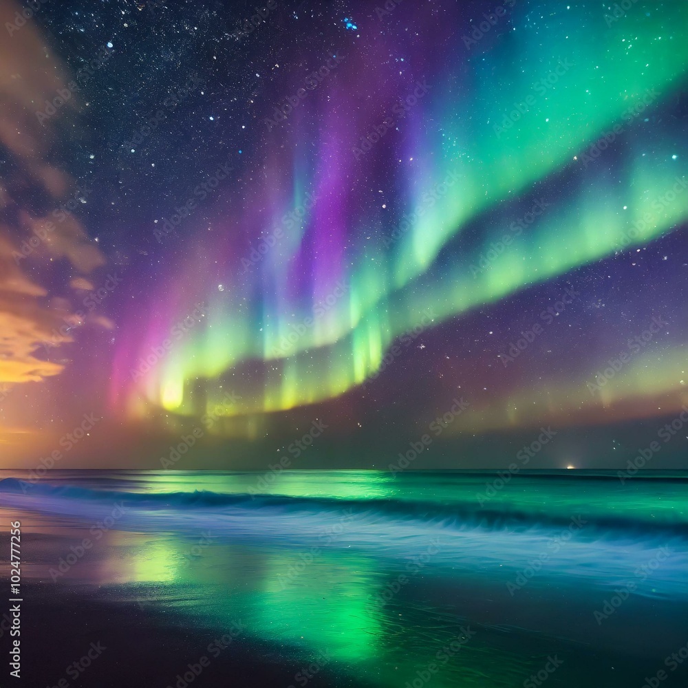 custom made wallpaper toronto digitalExperience the ethereal beauty of the northern lights dancing gracefully over the ocean, as vibrant colors illuminate the night sky, creating a magical, unforgettable spectacle.