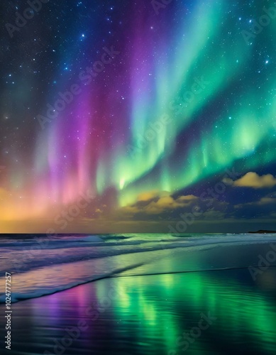 Wallpaper Mural Experience the ethereal beauty of the northern lights dancing gracefully over the ocean, as vibrant colors illuminate the night sky, creating a magical, unforgettable spectacle. Torontodigital.ca