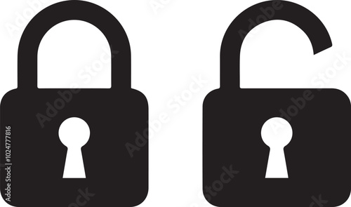 Lock icon, black isolated on grey background