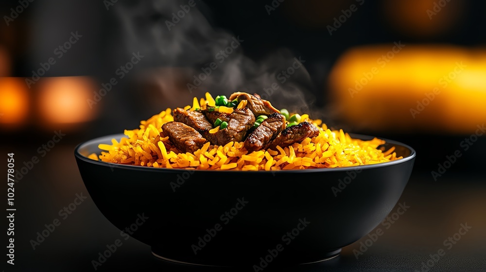Fragrant lamb biryani with tender meat pieces layered between aromatic saffron rice Fragrant lamb biryani with tender meat pieces layered between aromatic saffron rice