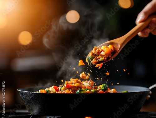 Fragrant vegetable kadai with colorful bell peppers and onions in a spicy, tomatobased gravy photo