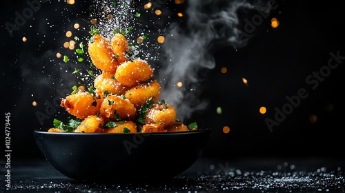 Goldenfried aloo bonda potato dumplings served with coconut chutney, a popular teatime snack photo