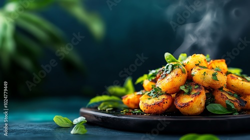 Goldenfried aloo bonda potato dumplings served with coconut chutney, a popular teatime snack photo