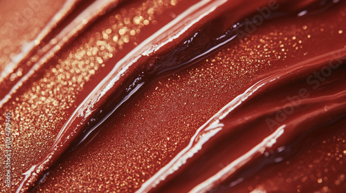 Glossy brown with golden glitters lip gloss nail polish paint texture cosmetic makeup beauty pattern background