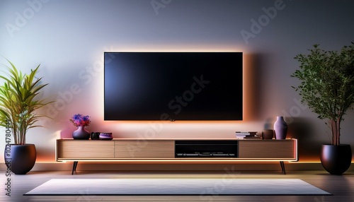 tv mockup backlighting color modern designed furniture in livingroom with led backlight