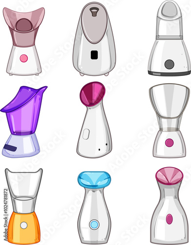 facial steamer set cartoon. pores cleansing, relaxation detox, moisture therapy facial steamer sign. isolated symbol vector illustration