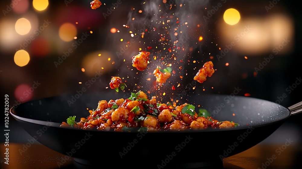 Spicy gobi manchurian with crispy cauliflower florets in a glossy, reddishbrown sauce Spicy gobi manchurian with crispy cauliflower florets in a glossy, reddishbrown sauce