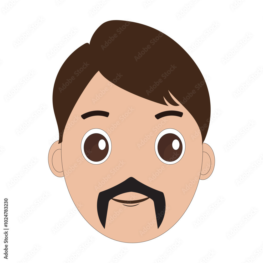 Illustration of a cartoon man is face with mustache and big eyes, brown hair and a thick black mustache. Minimalist design, perfect for avatars, stickers or other graphic projects. Eps 10 Illustration of a cartoon man is face with mustache and big eyes, brown hair and a thick black mustache. Minimalist design, perfect for avatars, stickers or other graphic projects. Eps 10