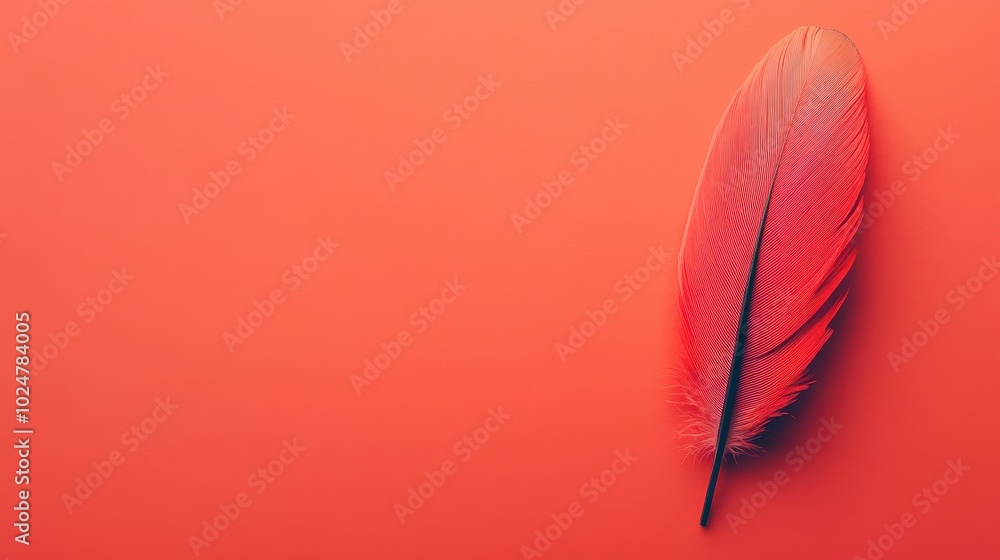 Vibrant Red Feather on Minimalist Orange Background Vibrant Red Feather on Minimalist Orange Background