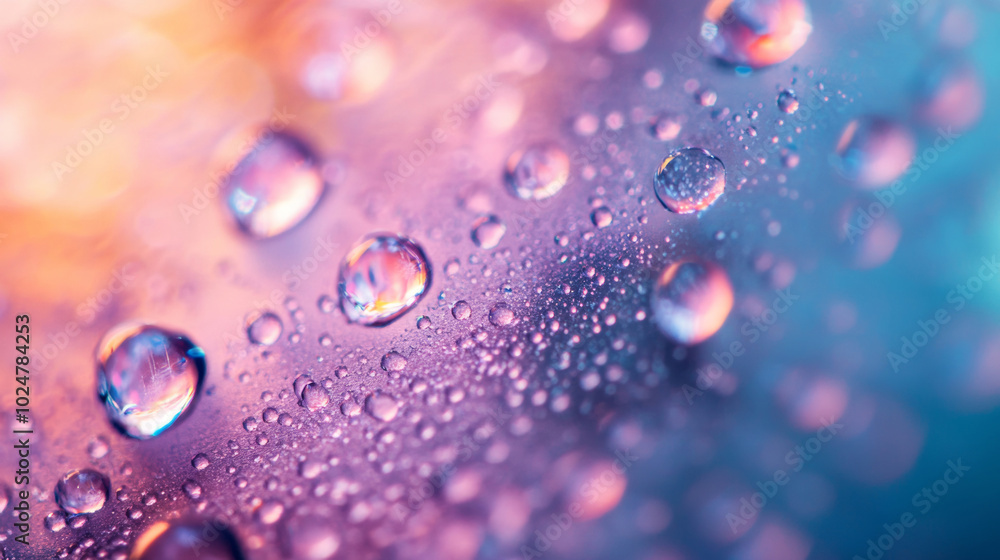 3D close-up abstract pink purple blue gradient bokeh cosmetic nail polish glossy surface with droplets and bubbles for spa background 3D close-up abstract pink purple blue gradient bokeh cosmetic nail polish glossy surface with droplets and bubbles for spa background