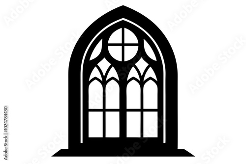 Gothic windows traditional european architecture | vector silhouette illustration on white background