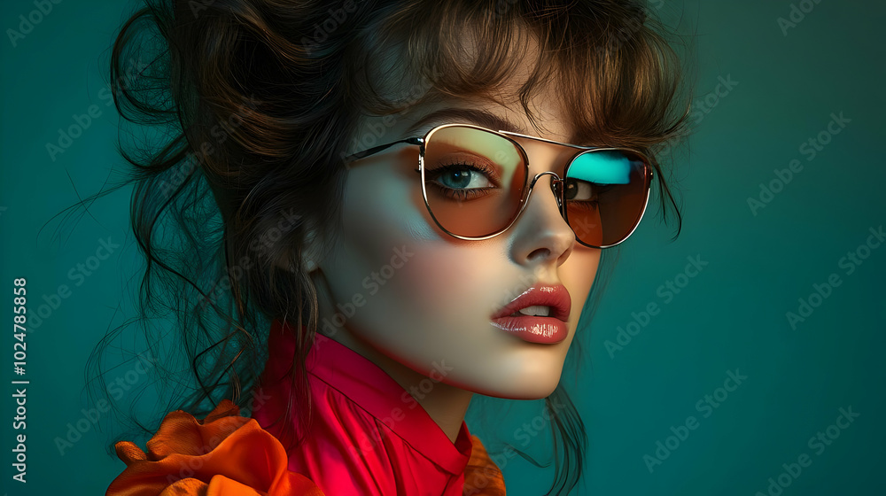 A stylish portrait of a woman wearing sunglasses and vibrant clothing. A stylish portrait of a woman wearing sunglasses and vibrant clothing.