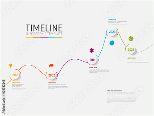 Thick line growth Infogrpahic company timeline diagram template with white background. Simple multipurpose infochart with increasing graph curve