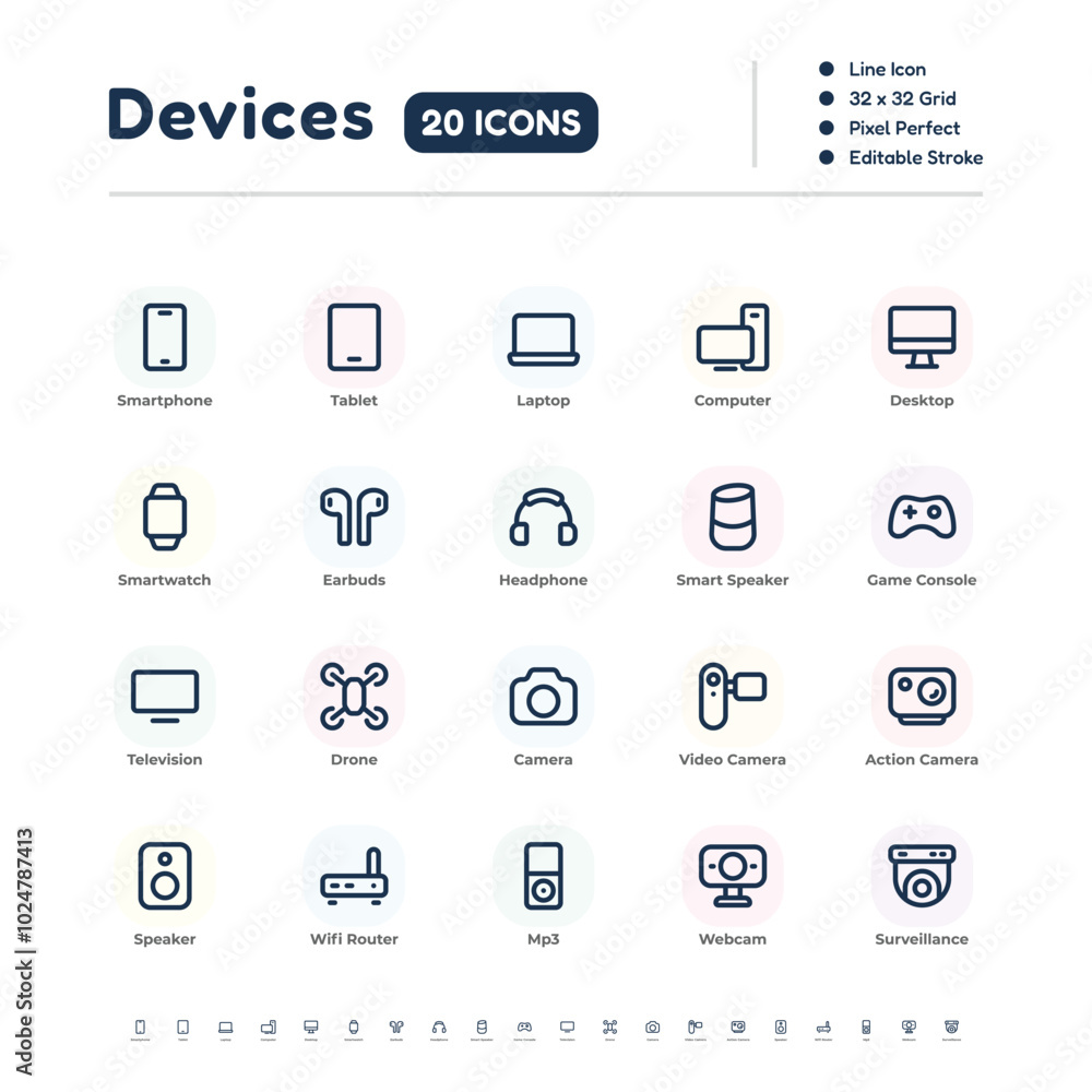 Electronic Devices Line Icon Set – Pixel Perfect Editable Stroke Vector Design Electronic Devices Line Icon Set – Pixel Perfect Editable Stroke Vector Design