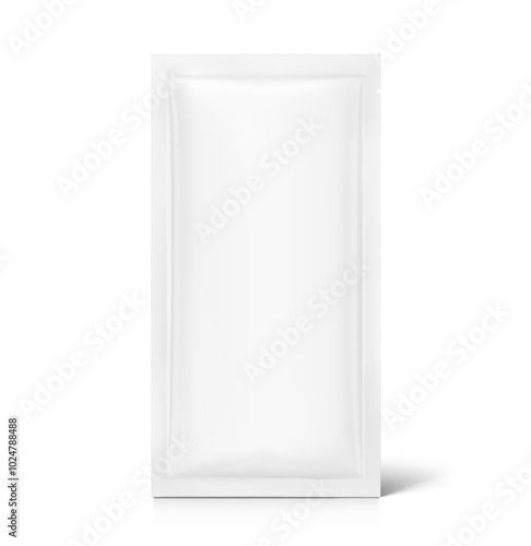 Four side seal sachet bag mockup. Flat lay view. Vector illustration. Can be use for template your design, presentation, promo, ad. EPS10.