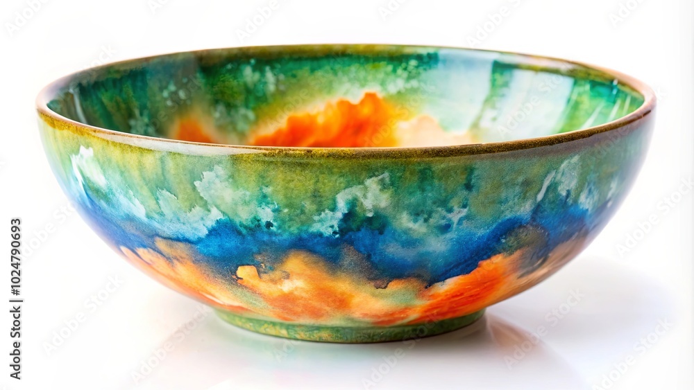 A Handcrafted Ceramic Bowl with Vibrant Hues of Blue, Orange, and Green, Evoking a Sense of Artistic Expression and Natural Beauty A Handcrafted Ceramic Bowl with Vibrant Hues of Blue, Orange, and Green, Evoking a Sense of Artistic Expression and Natural Beauty