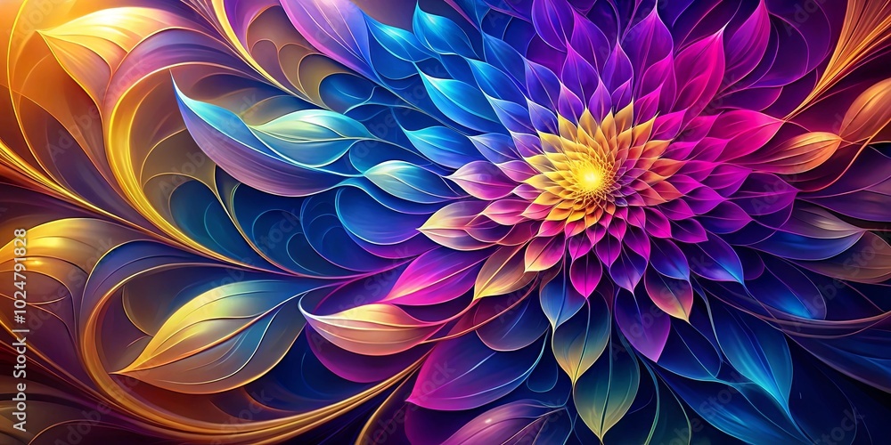 A vibrant and intricate floral abstract with swirling petals in shades of blue, purple, yellow, and orange, forming a captivating and intricate design. A vibrant and intricate floral abstract with swirling petals in shades of blue, purple, yellow, and orange, forming a captivating and intricate design.