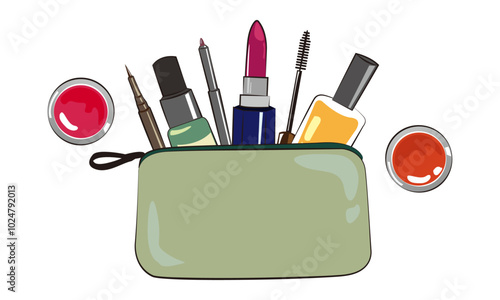 Ensemble vectoriel de sac à main avec différents objets et accessoires féminins à l'intérieur
