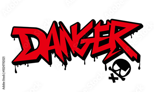 Texte de danger avec effet d'éclaboussure et gouttes. Style graffiti urbain. Impression pour bannière, annonce, affiche. L'illustration vectorielle est sur fond blanc