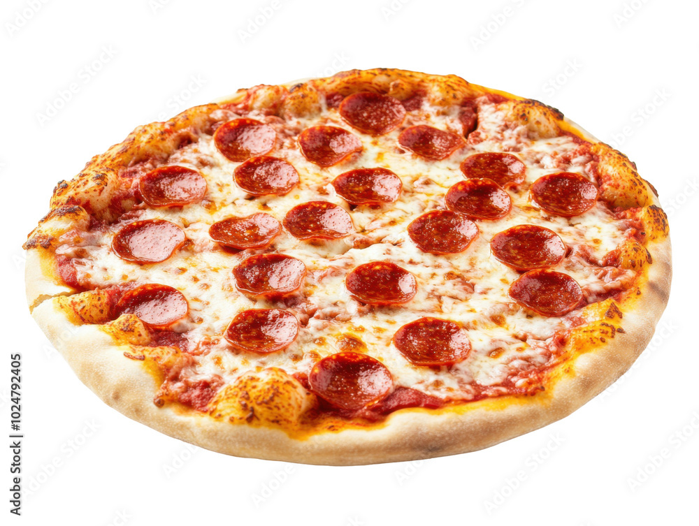Delicious round pepperoni pizza on white background for culinary design Delicious round pepperoni pizza on white background for culinary design