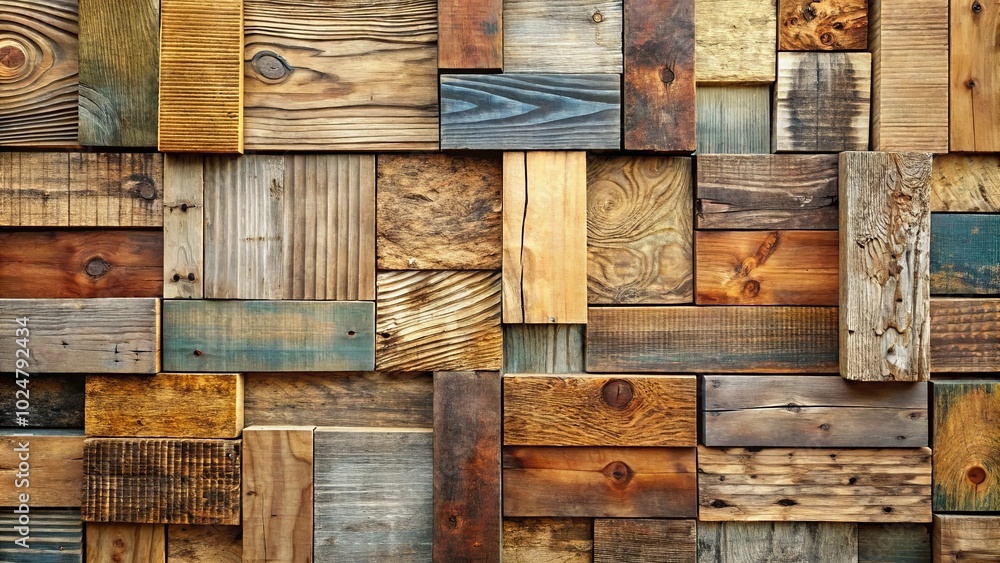Φωτογραφία A Wall Constructed of Various Shades of Wood Planks, A Symphony of Natural Textu