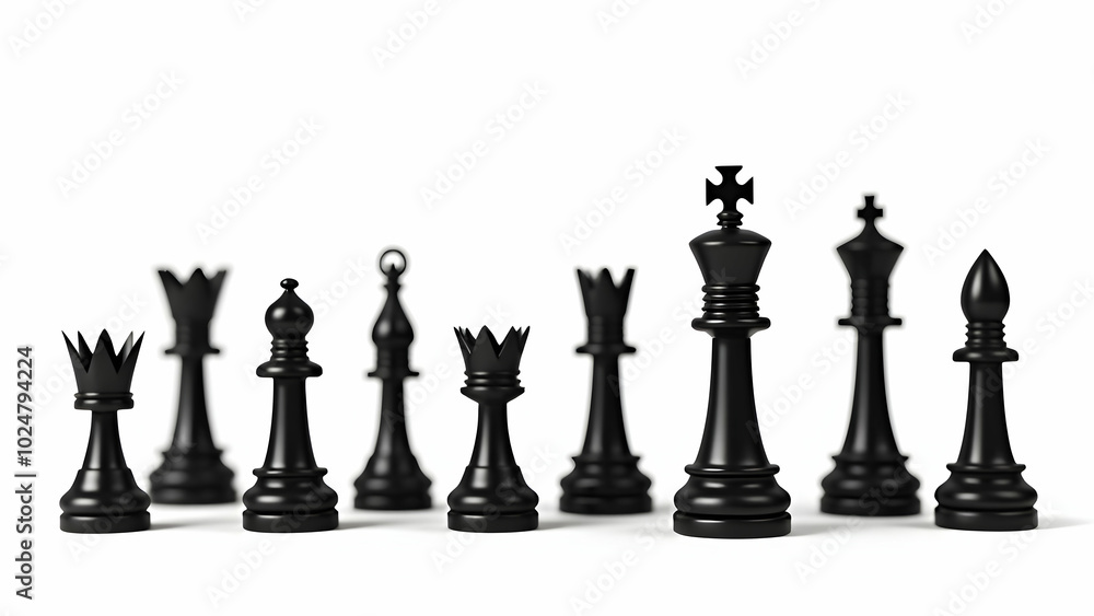 Black and white chess pieces on white Black and white chess pieces on white