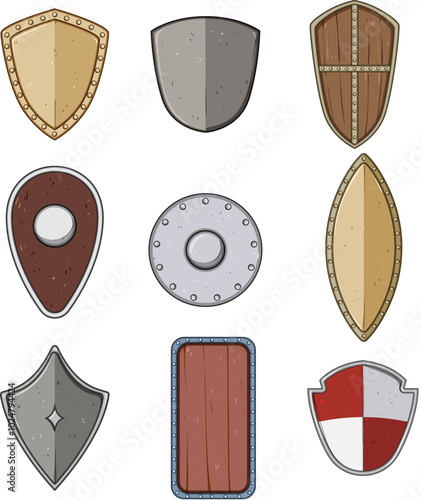 shield knight set cartoon. defense valor, medieval protection, courage battle shield knight sign. isolated symbol vector illustration