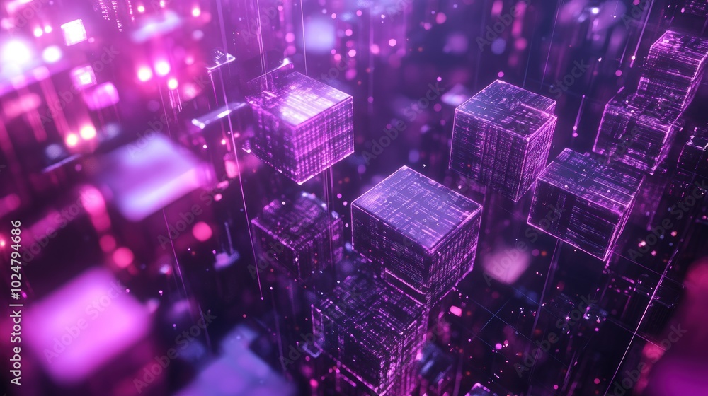 Abstract digital background with glowing pink cubes and lines. Abstract digital background with glowing pink cubes and lines.