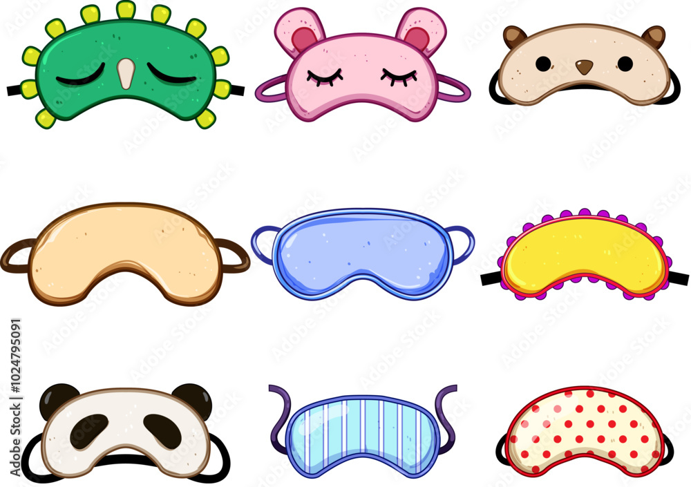 sleep mask eye set cartoon. rest blockout, soft adjustable, silk cotton sleep mask eye sign. isolated symbol vector illustration sleep mask eye set cartoon. rest blockout, soft adjustable, silk cotton sleep mask eye sign. isolated symbol vector illustration