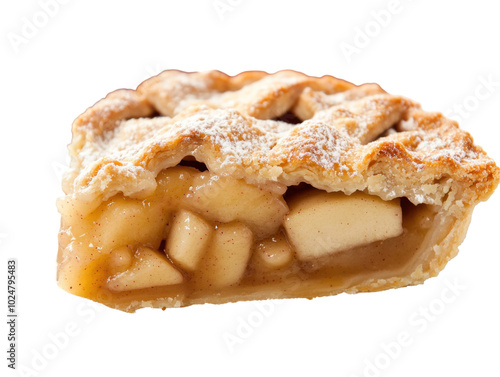 Classic apple pie slice with lattice crust on white plate - perfect for autumn and holiday baking themes