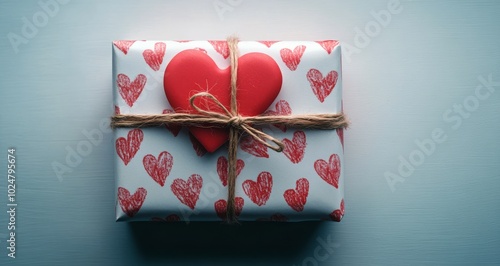 A heart-patterned gift wrapped in twine, ideal for celebrations and special o...